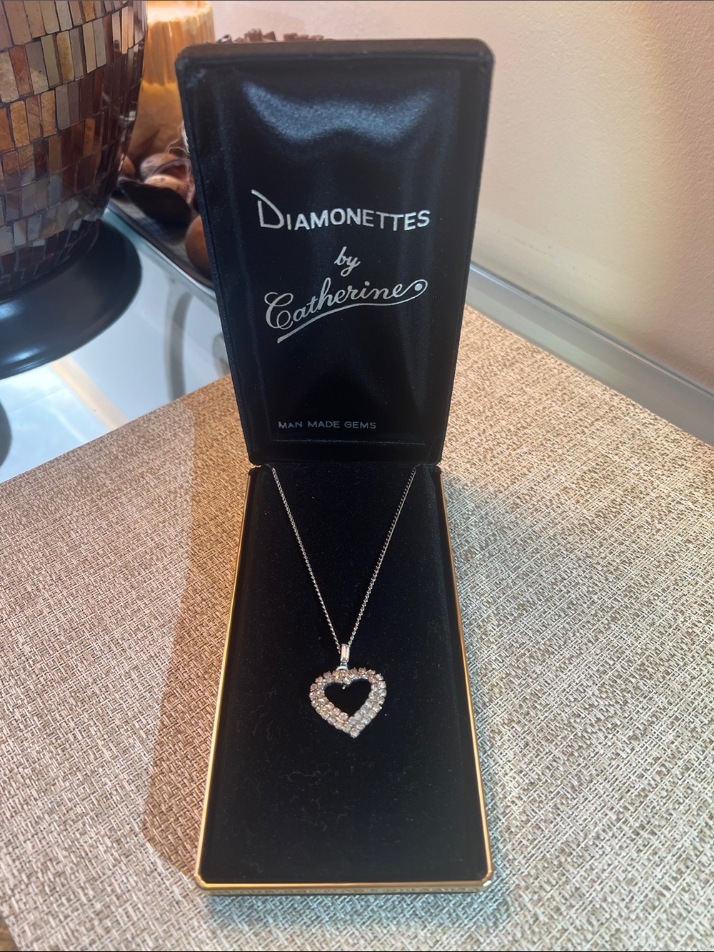 Vintage Diamonettes by Catherine Heart Pendant Necklace - Silver/White - New